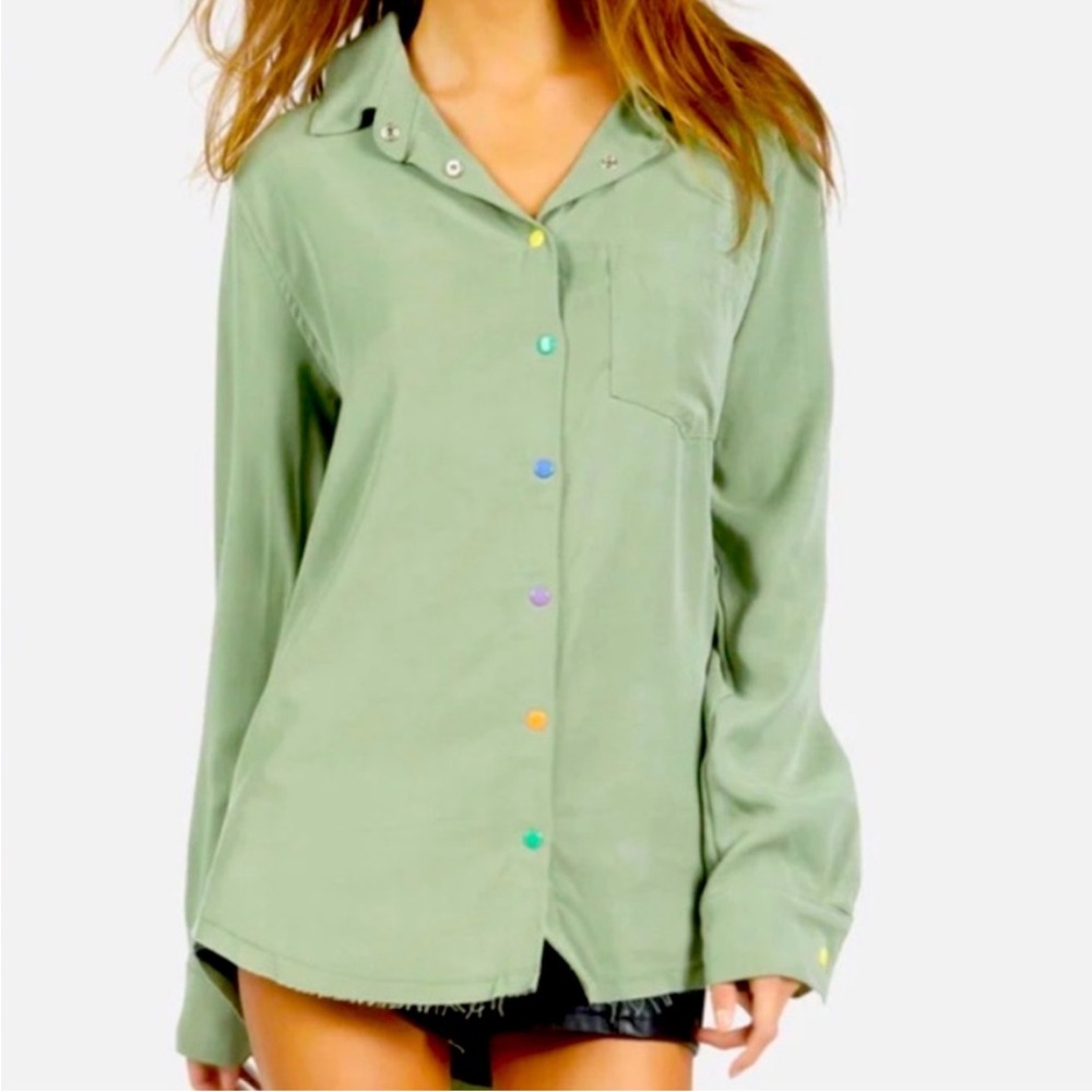 New Lauren Moshi Rainbow Snap Button Top
